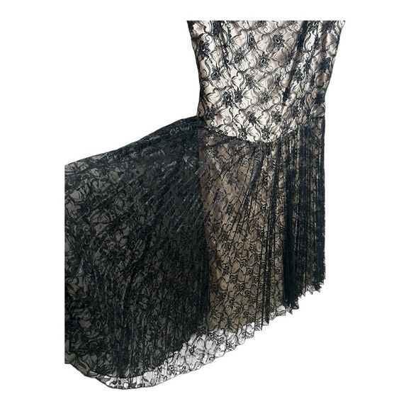 Vintage Drop Waist Pleated Lace Black & Cream Dress - Picture 6 of 16